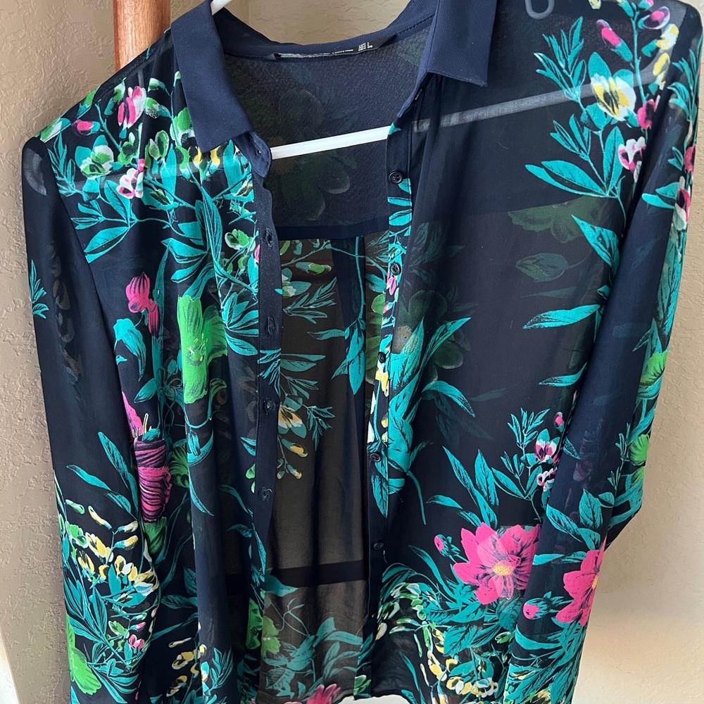Floral Sheer Button-Up Blouse